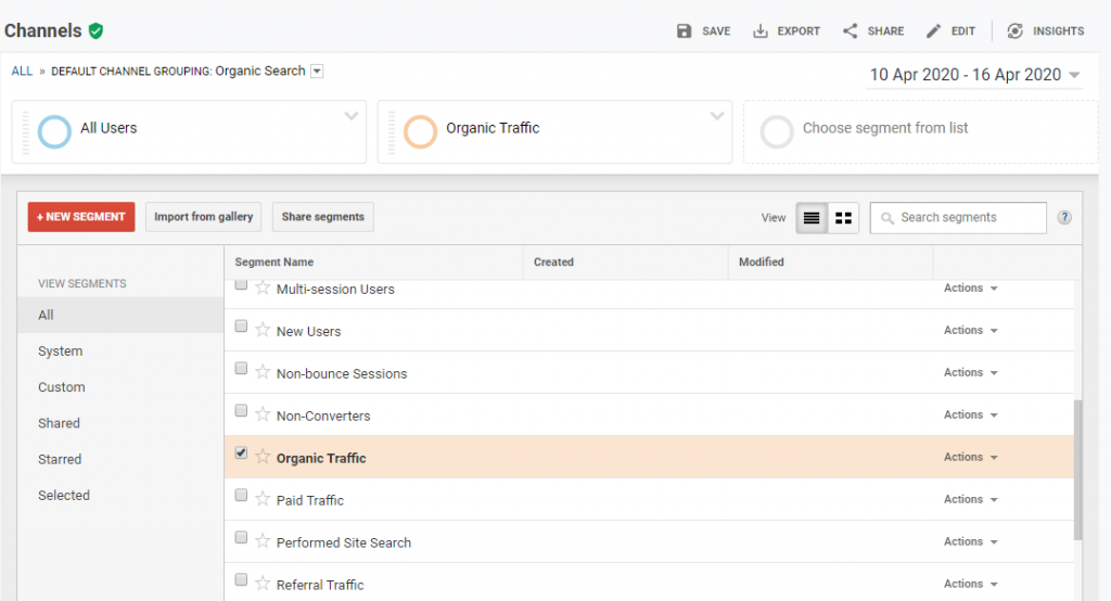 create-a-defaulsegment of your Organic Traffic